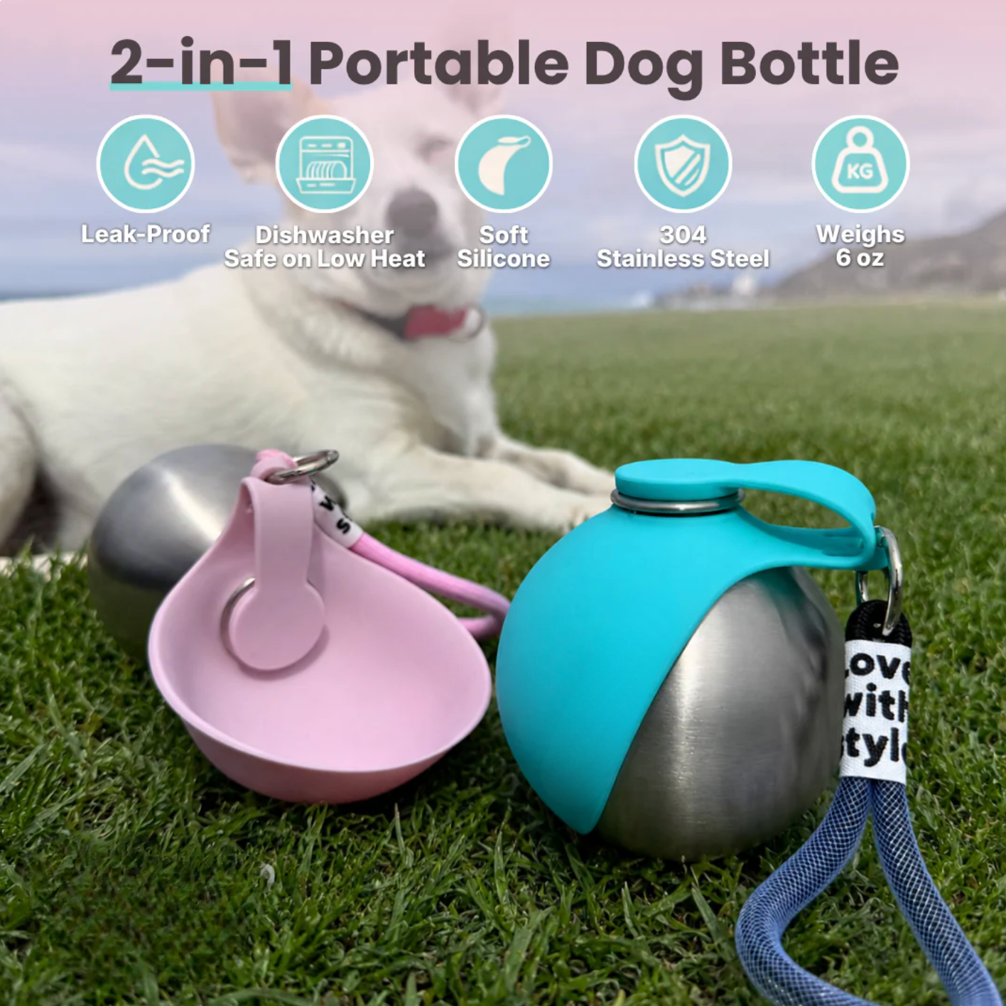 Dog Water Bottle with Bowl (2-Pack)